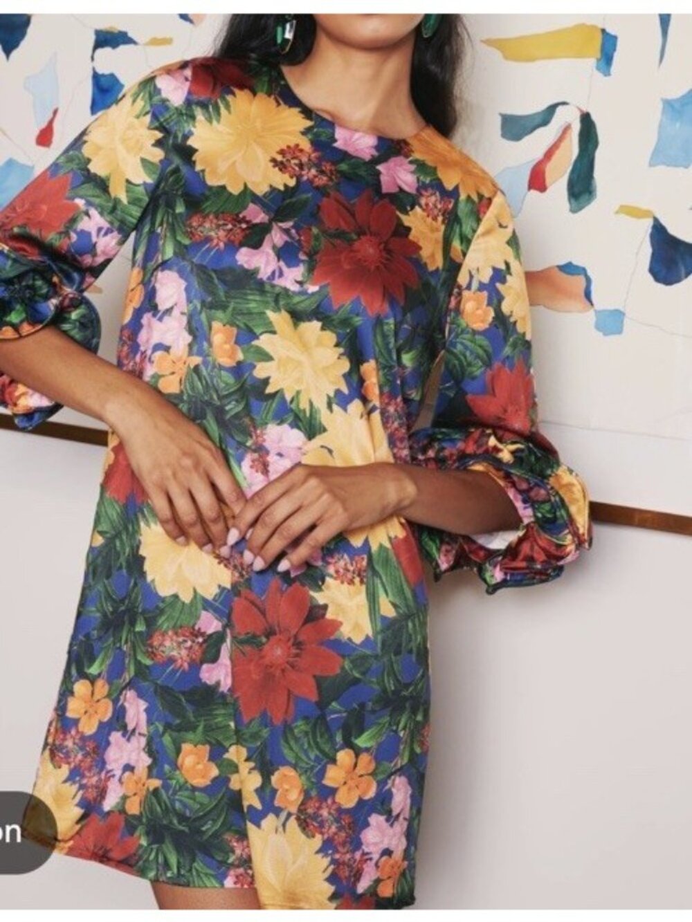 Abbey Glass Bronwyn Dress Full Bloom Floral Shift Mini M $245 NWT Ruffle